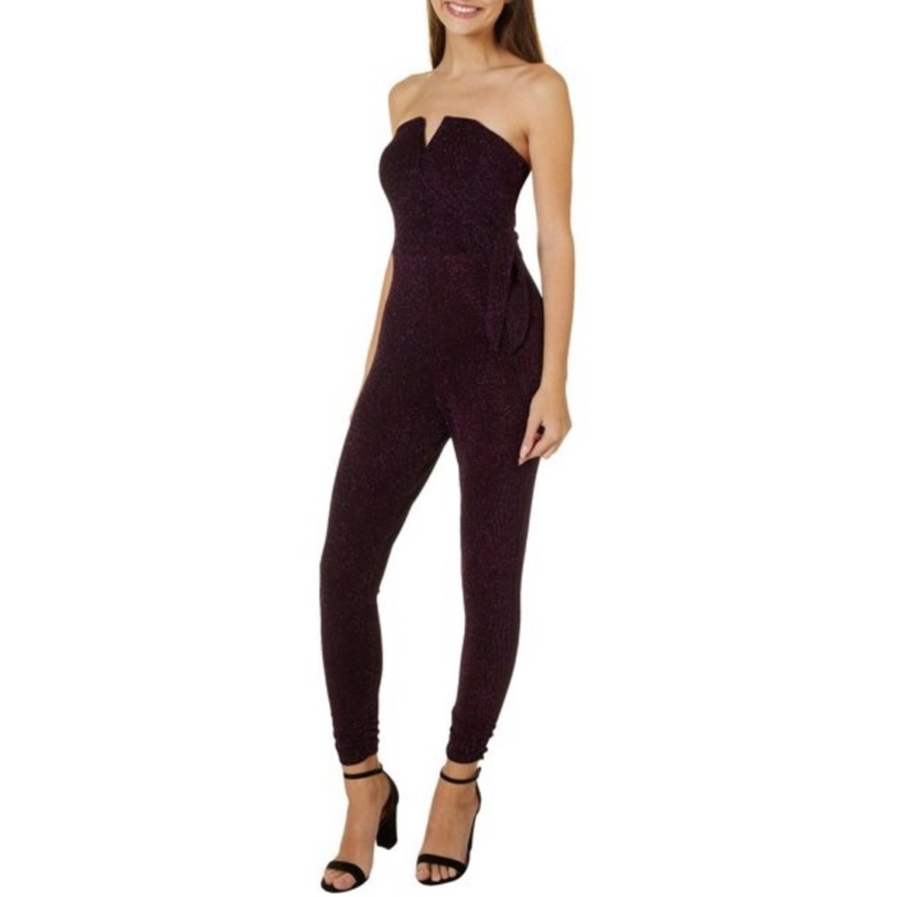 shimmer strapless jumpsuit